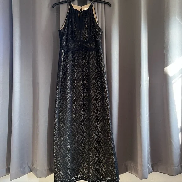 knee length dresses for ladies Lace Panel Keyhole Maxi Dress Black / One Size Fits All main image 0